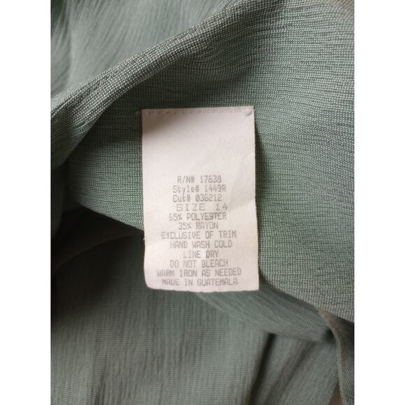 Vintage Dress 14 Sage Green Short Sleeve Button Front Shirtwaist Style Kellwood - Picture 6 of 7